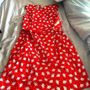 Ann Klein Red/Black Patterned Cocktail Dress / Size 16
